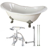 Double Slipper 72 in. Cast Iron Clawfoot Bathtub in White and Faucet Combo in Oil Rubbed Bronze - Super Arbor