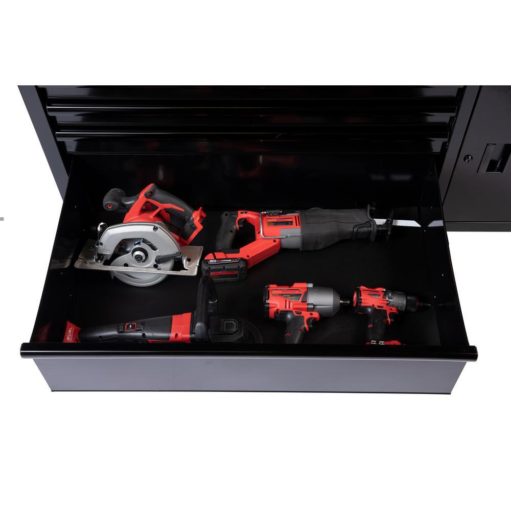 56 in. W 5-Drawer 1-Door, Deep Tool Chest Mobile Workbench in Gloss Black with Hardwood Top