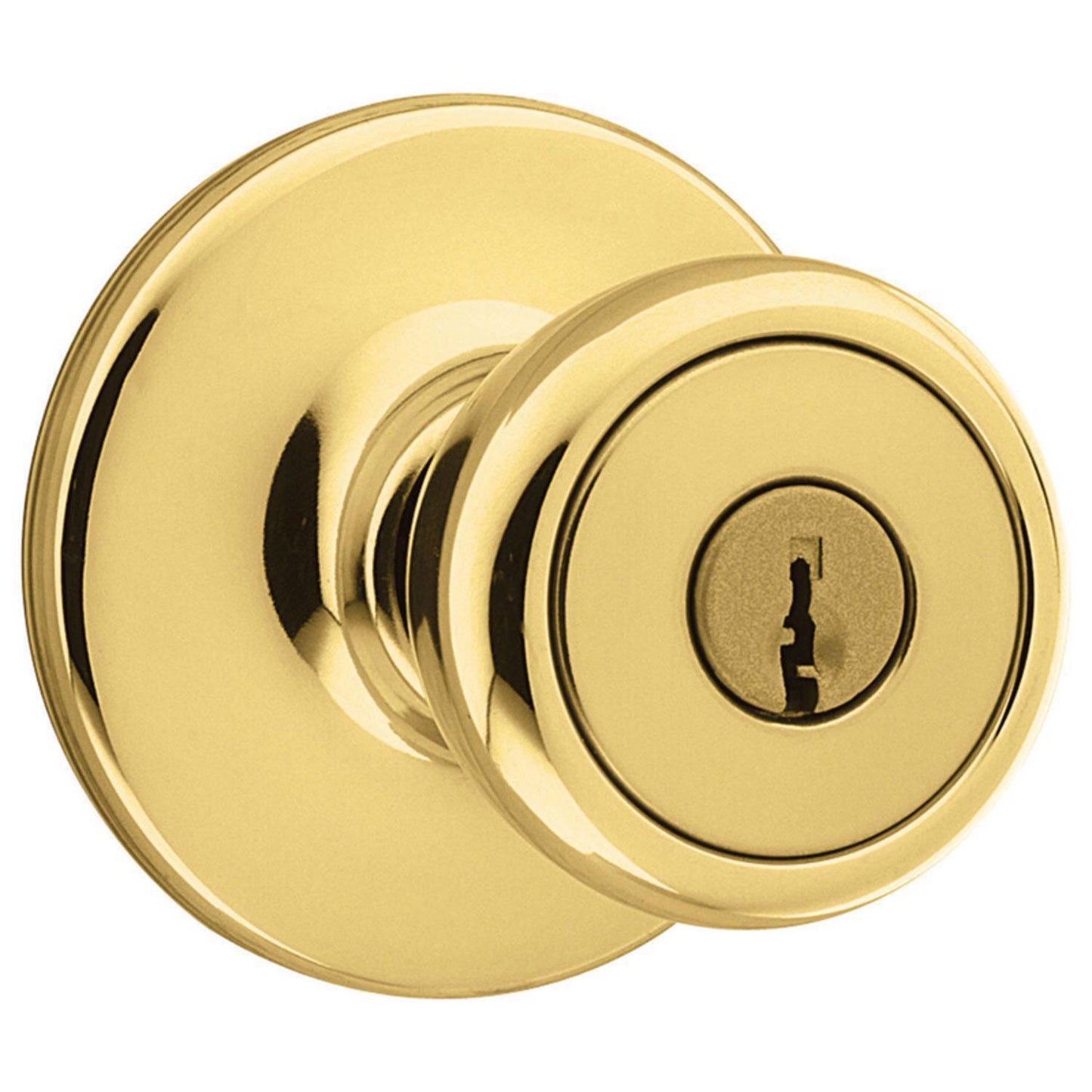 Kwikset Tylo Polished Brass Keyed Entry Knob, ANSI/BHMA Grade 3, Fits 1-3/8" to 1-3/4" Doors