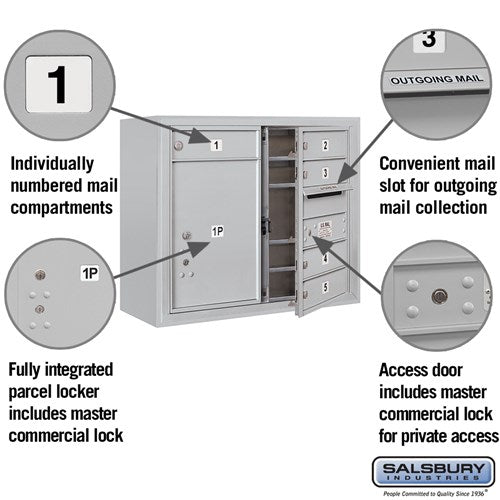 6 Door High Surface Mounted 4C Horizontal Mailbox with Parcel Locker in Aluminum