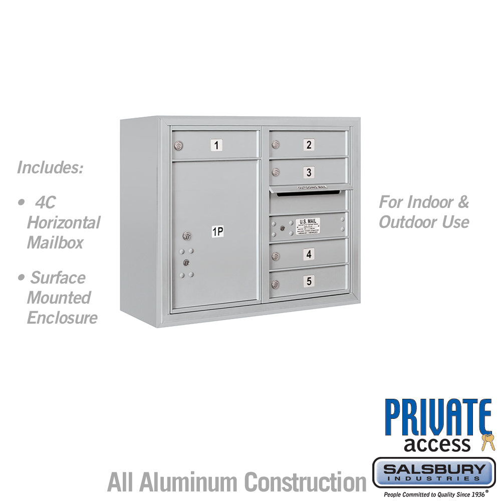 6 Door High Surface Mounted 4C Horizontal Mailbox with Parcel Locker in Aluminum