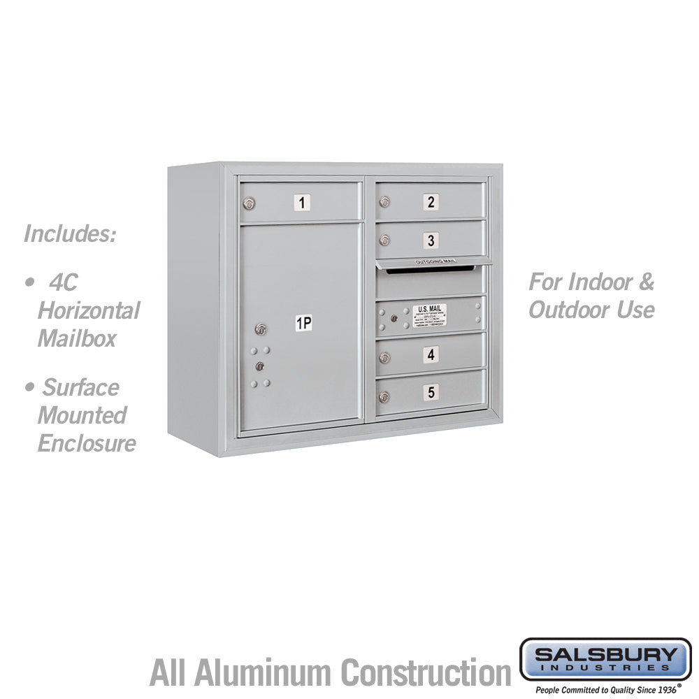 6 Door High Surface Mounted 4C Horizontal Mailbox with Parcel Locker and USPS Access