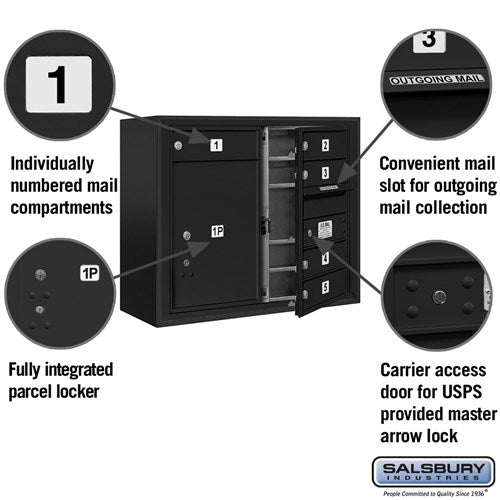6-Door Surface Mounted Mailbox with Parcel Locker and USPS Access
