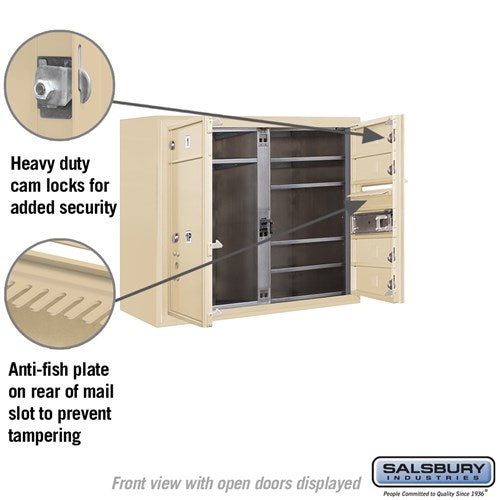 6 Door High Surface Mounted 4C Horizontal Mailbox with Parcel Locker in Sandstone