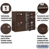 6-Door Surface Mounted Mailbox with Parcel Locker in Bronze