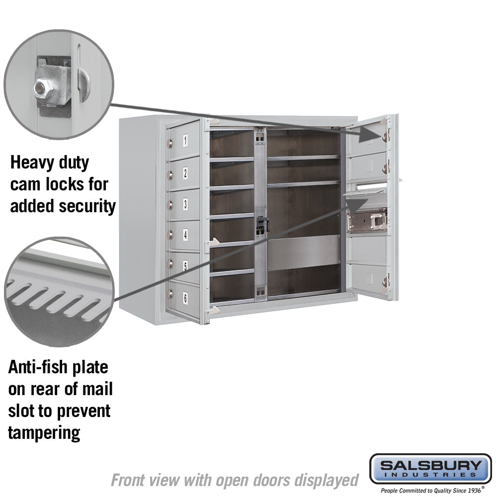 6 Door High Surface Mounted 4C Horizontal Mailbox with 9 Doors in Aluminum for Private Access