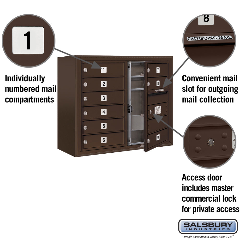 6-Door High Surface Mounted Bronze Mailbox with Private Access