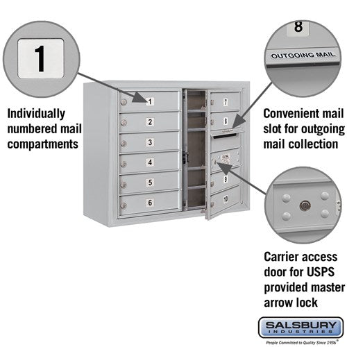 6 Door High Surface Mounted 4C Horizontal Mailbox with 10 Doors and USPS Access