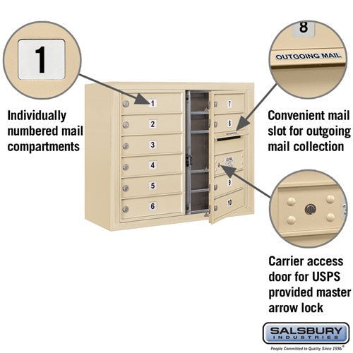 6 Door High Surface Mounted 4C Horizontal Mailbox with 10 Doors in Sandstone