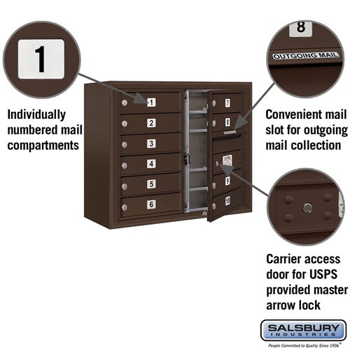 10 Door High Surface Mounted 4C Horizontal Mailbox with Parcel Lockers and USPS Access