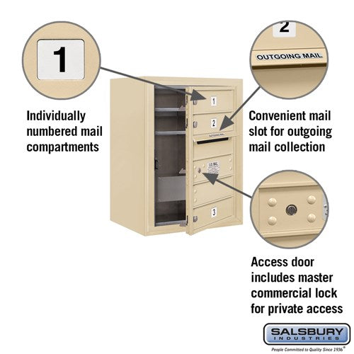 6 Door High Surface Mounted 4C Horizontal Mailbox with Private Access in Sandstone