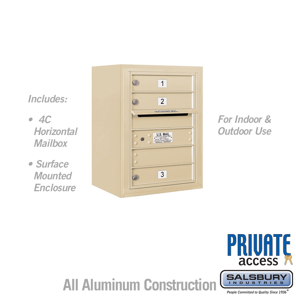 6 Door High Surface Mounted 4C Horizontal Mailbox with Private Access in Sandstone