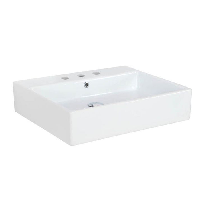 WS Bath Collections Simple 60.50A Wall Mount / Vessel Bathroom Sink in Ceramic White with 3 Faucet Holes
