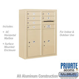 10 Door High Surface Mounted 4C Horizontal Mailbox with Parcel Lockers in Sandstone