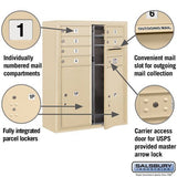 10 Door High Surface Mounted 4C Horizontal Mailbox with Parcel Lockers in Sandstone