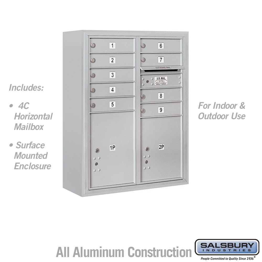 10 Door High Surface Mounted 4C Horizontal Mailbox with Parcel Lockers and USPS Access