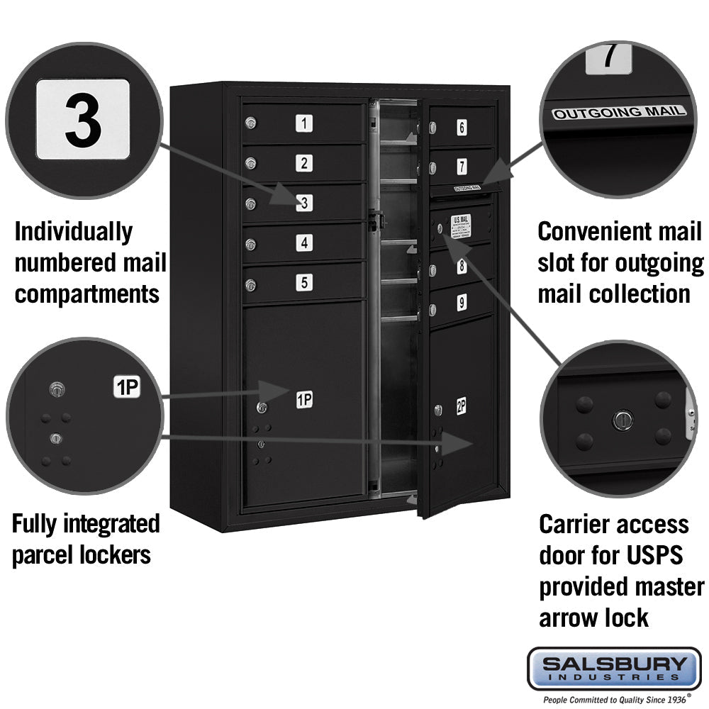 10 Door High Surface Mounted 4C Horizontal Mailbox with Parcel Lockers and USPS Access