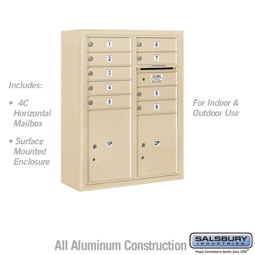 10 Door High Surface Mounted 4C Horizontal Mailbox with Parcel Lockers in Sandstone