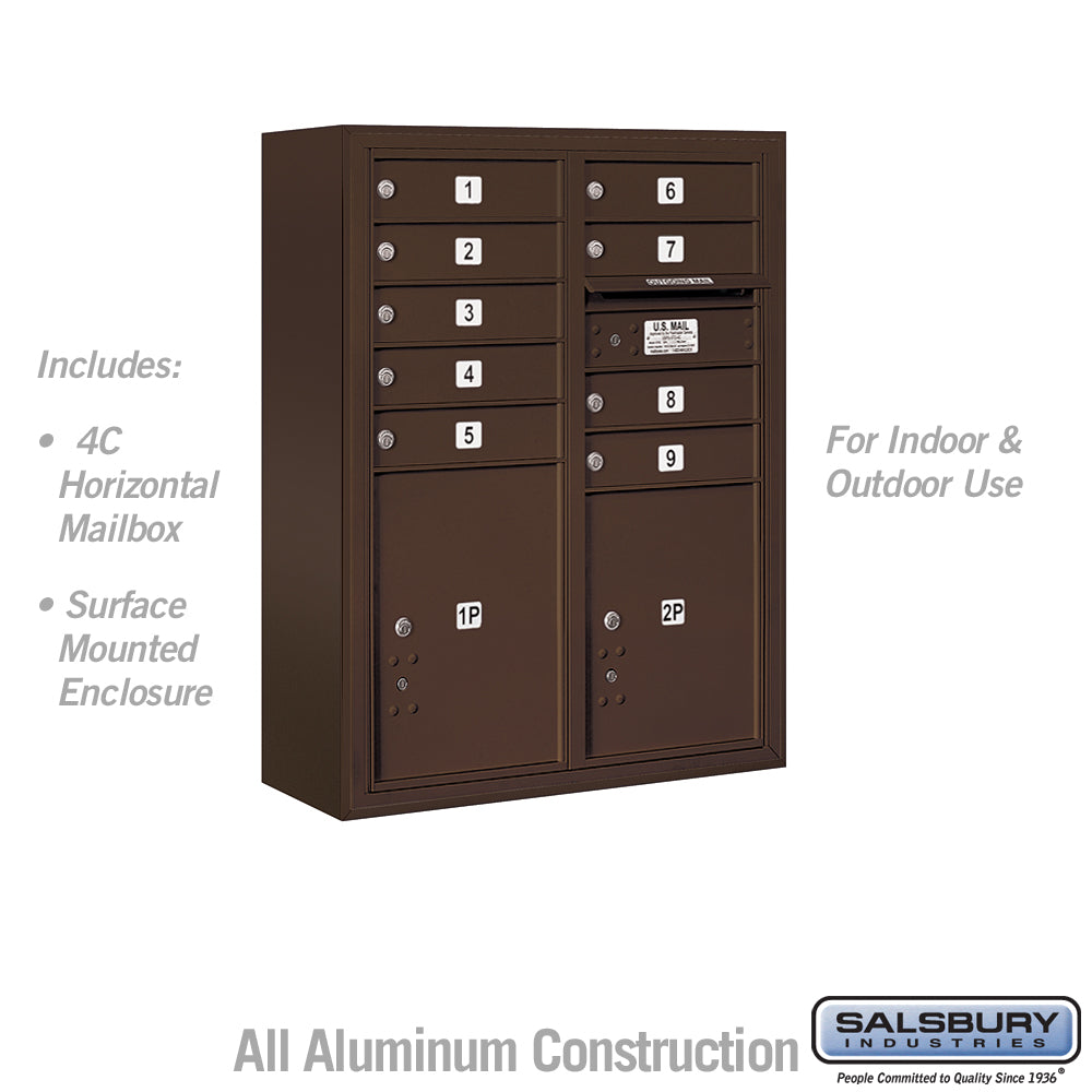 10-Door Surface Mounted Mailbox with Parcel Lockers in Bronze