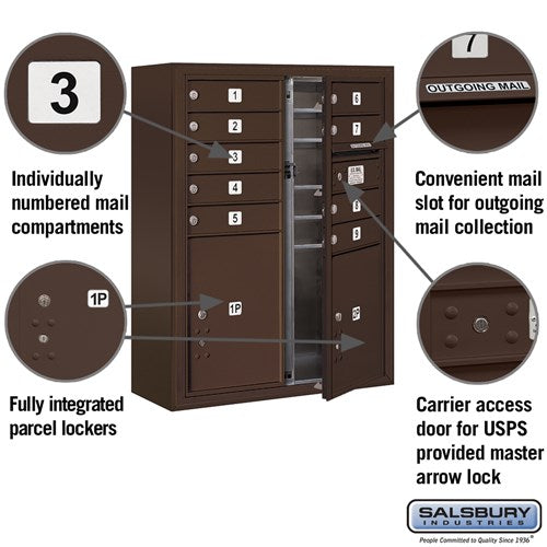 10-Door Surface Mounted Mailbox with Parcel Lockers in Bronze