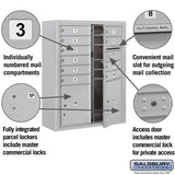 10 Door High Surface Mounted 4C Horizontal Mailbox with Parcel Lockers in Aluminum
