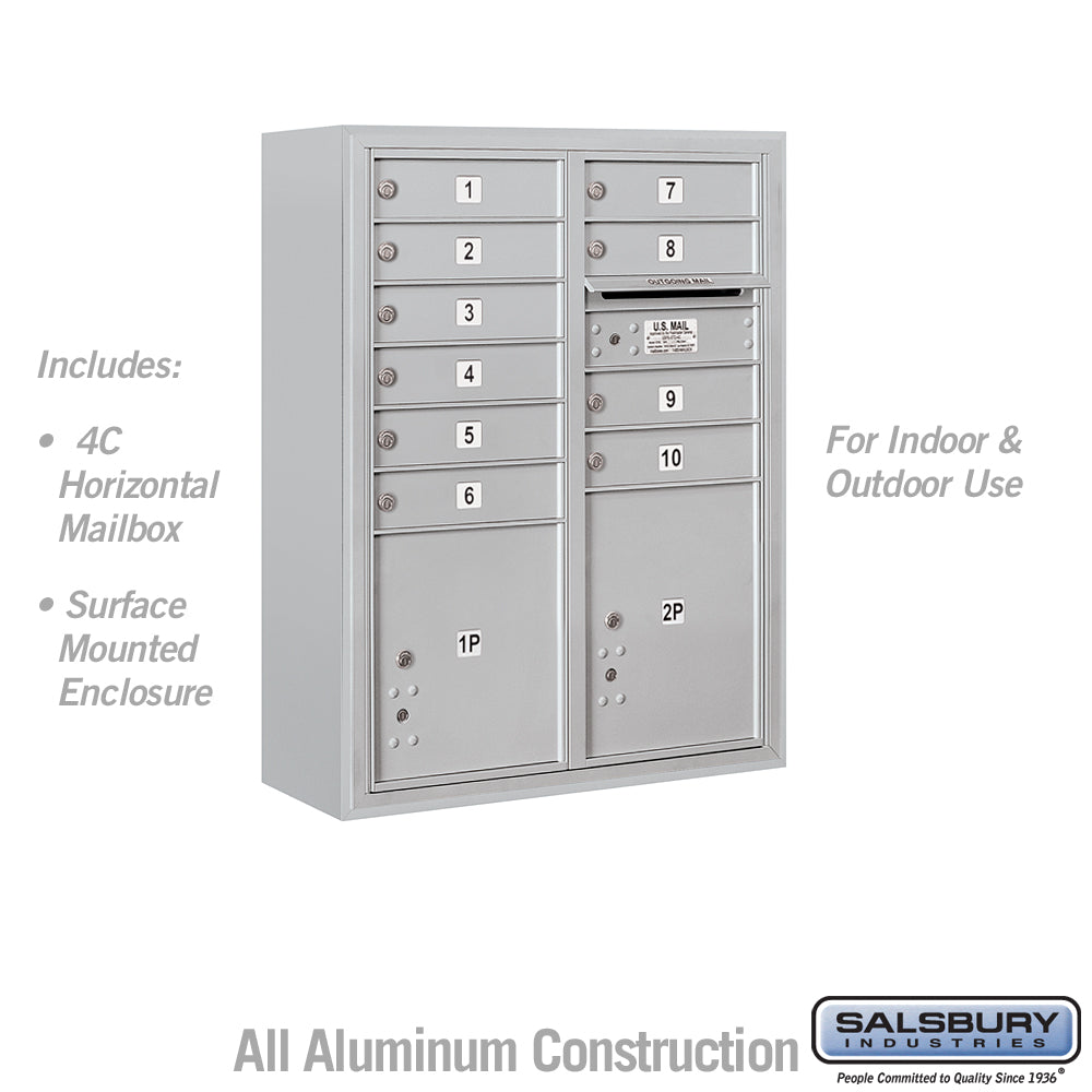 10 Door High Surface Mounted 4C Horizontal Mailbox with Parcel Lockers and USPS Access