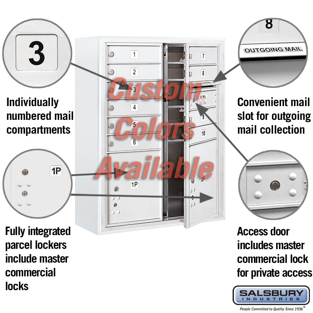 Surface Mounted 4C Horizontal Mailbox Unit - 10 Door High, Double Column, Front Loading, Private Access