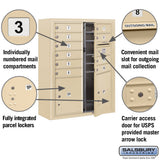 10 Door High Surface Mounted 4C Horizontal Mailbox with Parcel Lockers in Sandstone