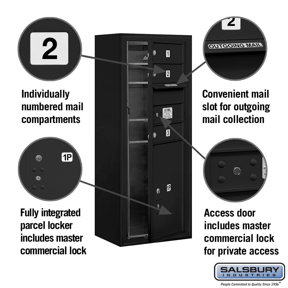 10-Door High Surface Mounted 4C Horizontal Mailbox with Parcel Locker in Black