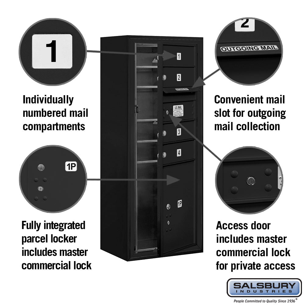 10-Door High Surface Mounted 4C Horizontal Mailbox with Parcel Locker in Black