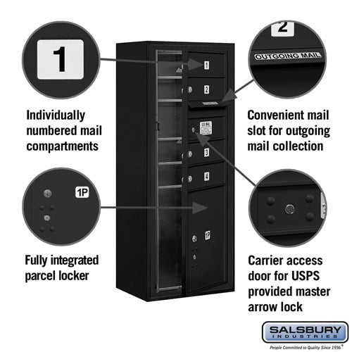 10-Door High Surface Mounted Mailbox with Parcel Locker in Black with USPS Access