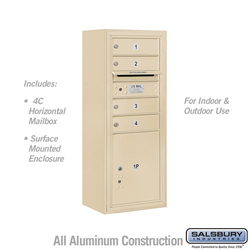10 Door High Surface Mounted 4C Horizontal Mailbox with Parcel Locker in Sandstone