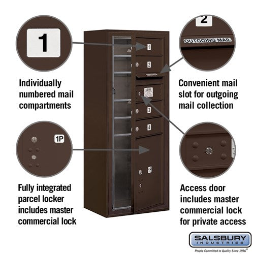 10 Door High Surface Mounted Mailbox with Parcel Locker in Bronze