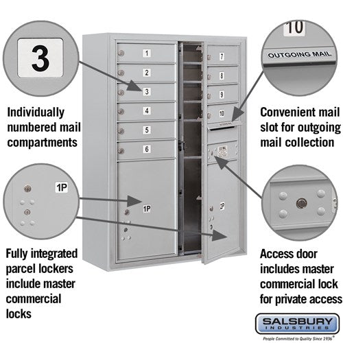 11 Door High Surface Mounted Parcel Locker with 4 Parcel Lockers in Aluminum for Private Access