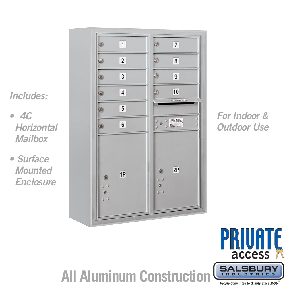 11 Door High Surface Mounted Parcel Locker with 4 Parcel Lockers in Aluminum for Private Access
