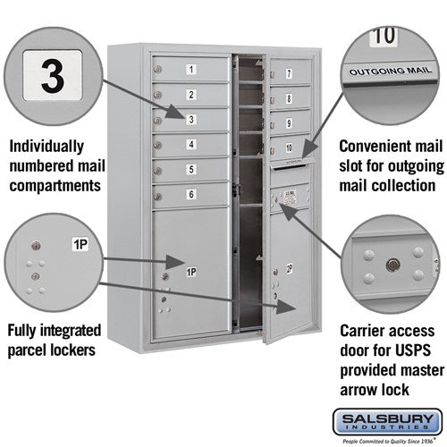 11 Door High Surface Mounted 4C Horizontal Mailbox with Parcel Lockers