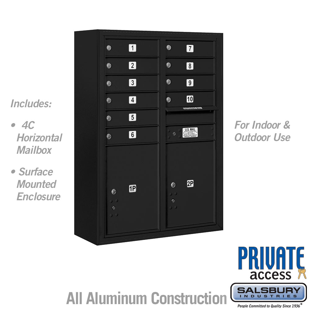 11-Door High Surface Mounted Mailbox with Parcel Locker in Black