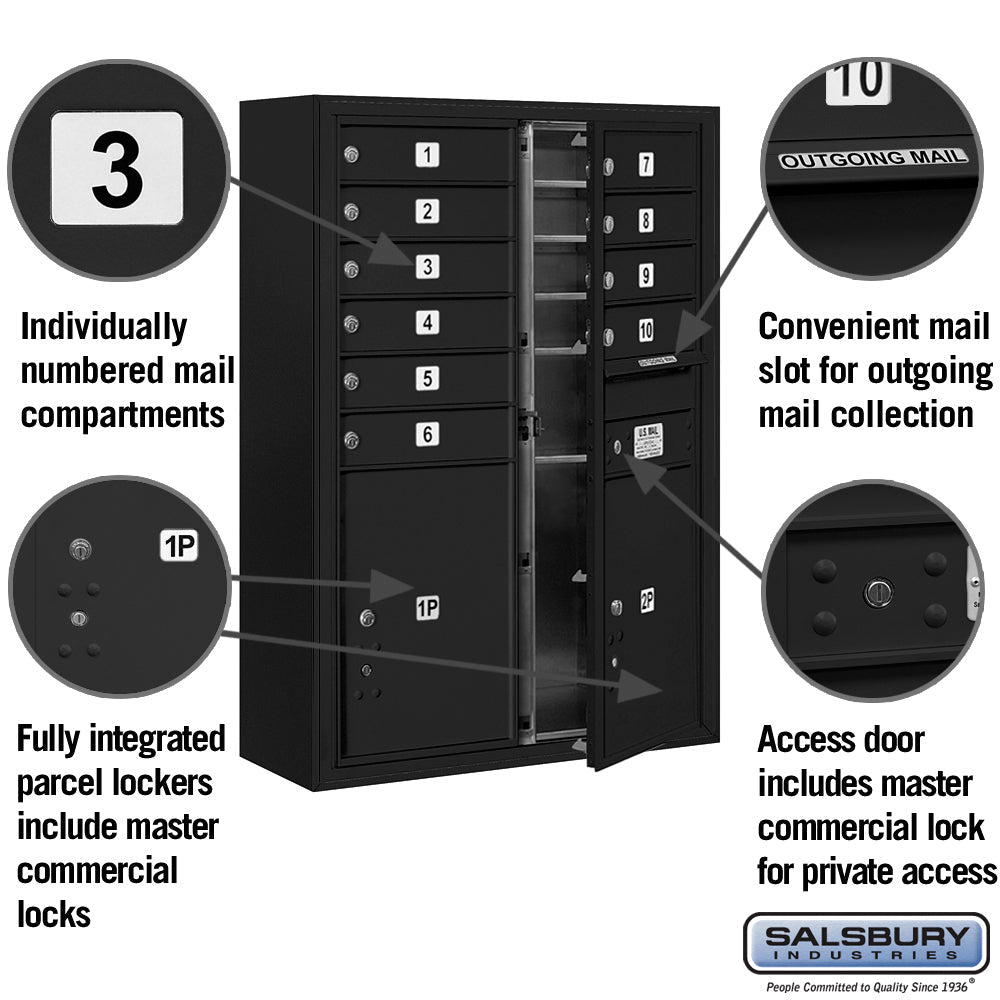 11-Door High Surface Mounted Mailbox with Parcel Locker in Black