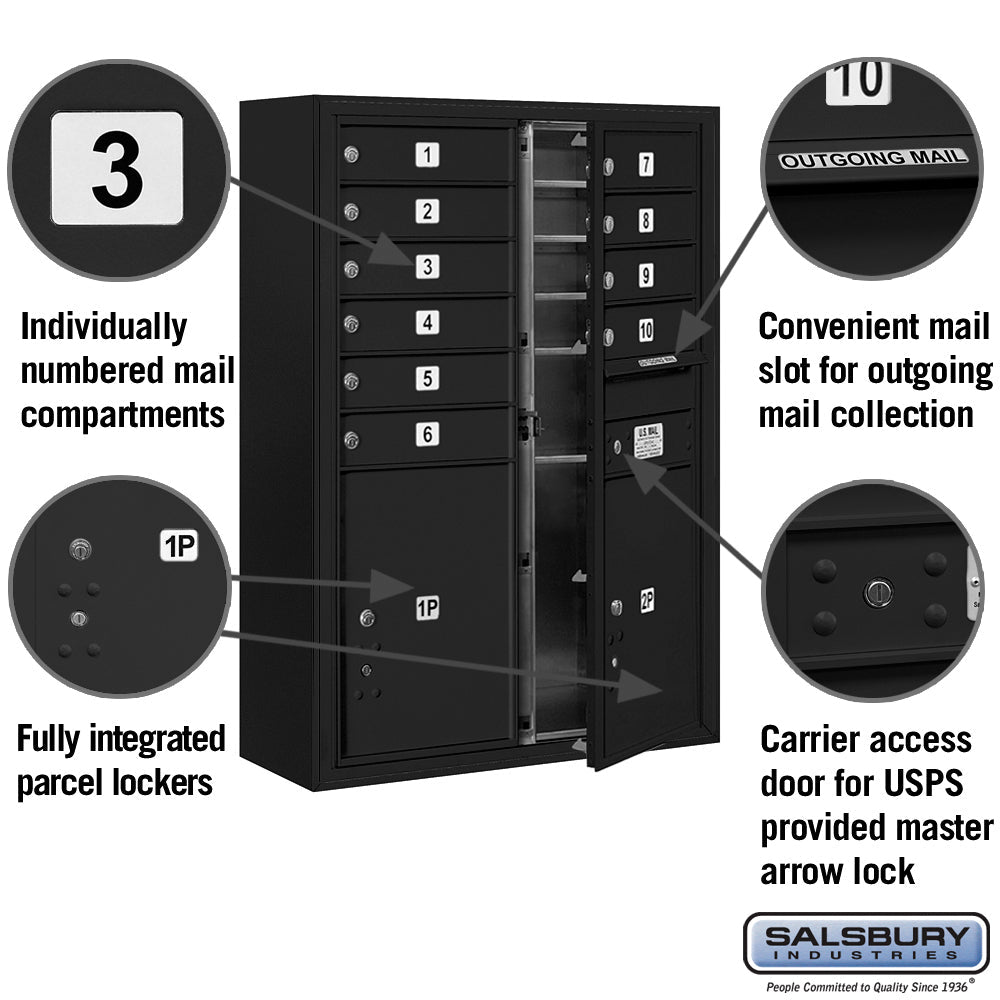 11 Door High Surface Mounted 4C Horizontal Mailbox with Parcel Lockers and USPS Access