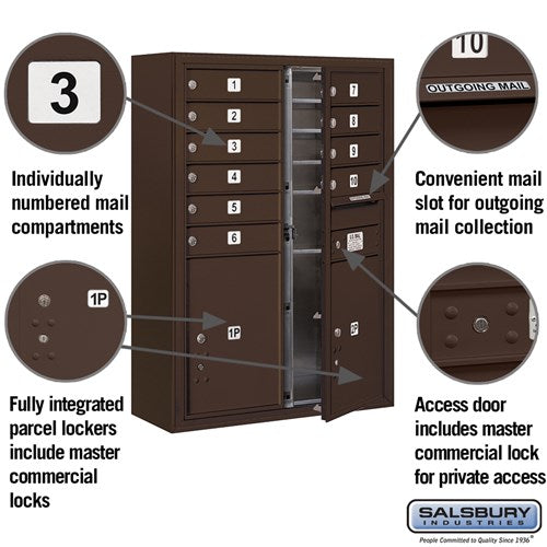 11-Door Surface Mounted Parcel Locker with 4 Parcel Lockers in Bronze