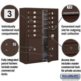 11-Door Surface Mounted Parcel Locker with 4 Parcel Lockers in Bronze