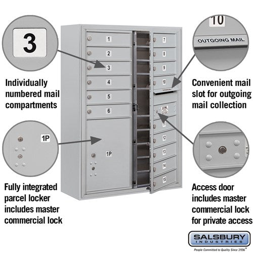 11 Door High Surface Mounted 4C Horizontal Mailbox with Parcel Locker in Aluminum