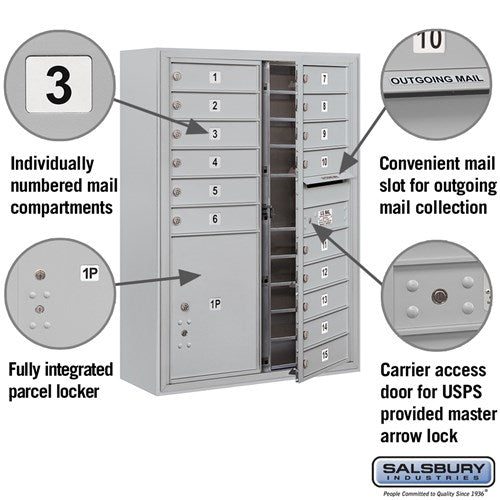 11 Door High Surface Mounted 4C Horizontal Mailbox with Parcel Locker and USPS Access