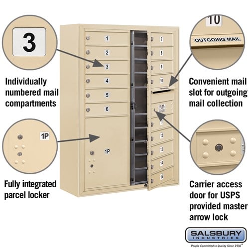 11 Door High Surface Mounted 4C Horizontal Mailbox with Parcel Locker in Sandstone