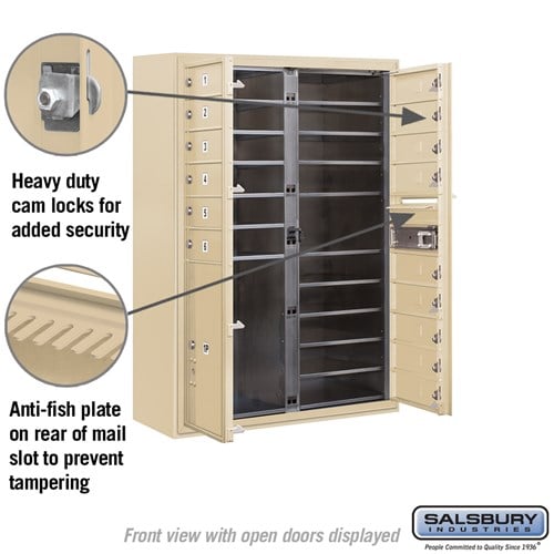 11 Door High Surface Mounted 4C Horizontal Mailbox with Parcel Locker in Sandstone