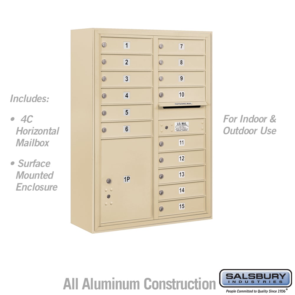 11 Door High Surface Mounted 4C Horizontal Mailbox with Parcel Locker in Sandstone