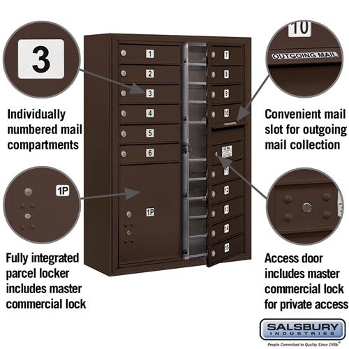 11 Door High Surface Mounted Mailbox with Parcel Locker in Bronze