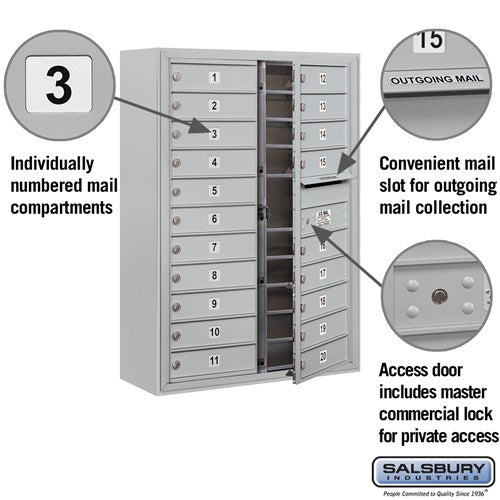 11 Door High Surface Mounted 4C Horizontal Mailbox with 20 Doors in Aluminum for Private Access