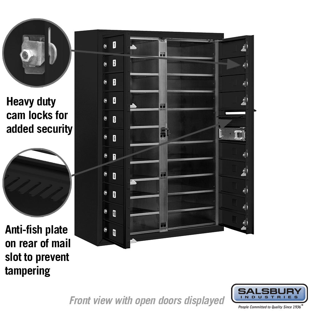11 Door High Surface Mounted 4C Horizontal Mailbox with 20 Doors in Black with Private Access