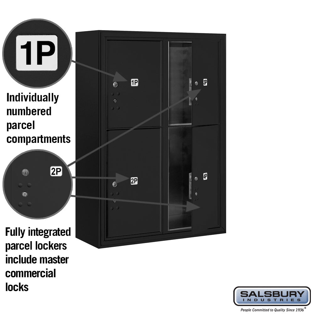11-Door High Surface Mounted Parcel Locker with 4 Parcel Compartments in Black